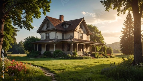 Idyllic Country Home - A Serene Landscape Painting.