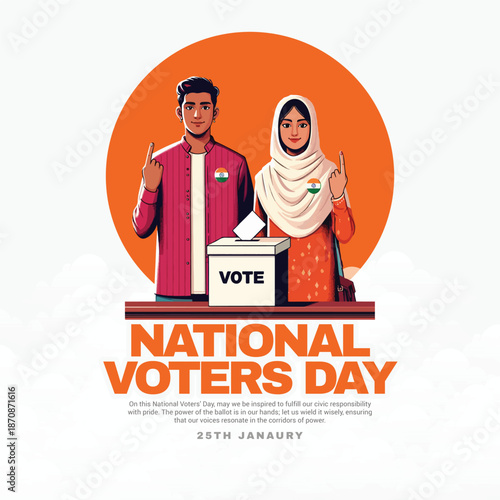National Voters Day Social Media Post Design – Diverse Indian Youth Voting Awareness Vector