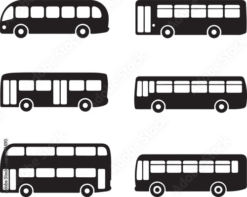 blackandwhite bus silhouettes in various views and angles