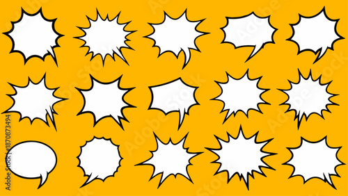 Retro Pop Art Comic Speech Bubble Collection | Vector Set of Explosive Dialogue Frames on Orange Background