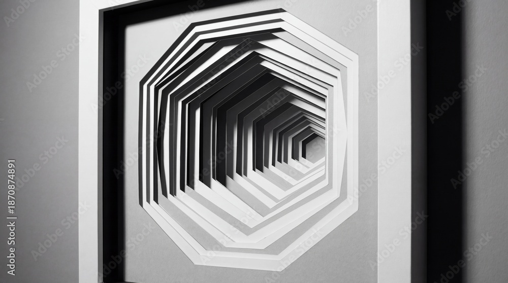 Fototapeta premium Geometric paper art display in three-dimensional octagonal frame .Рaper cut masterpiece