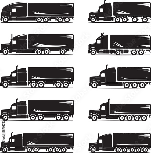 collection of semi truck silhouettes in various orientations