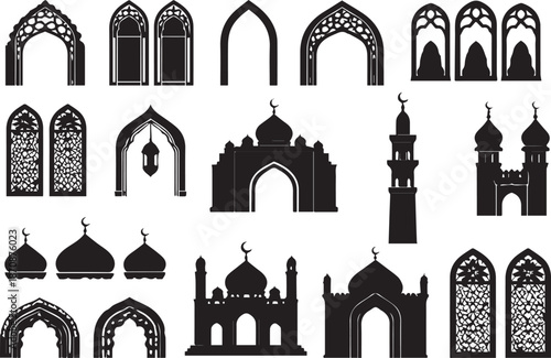 Islamic Architecture Silhouettes Collection Arches Mosques Minarets