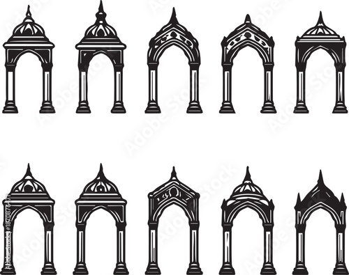 Set of Ornate Islamic Archways in Silhouette architectural element