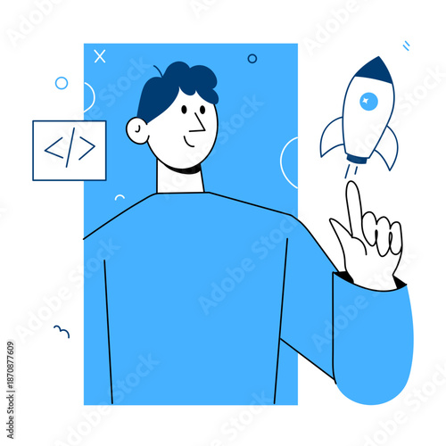 A hand drawn style illustration showing a software update