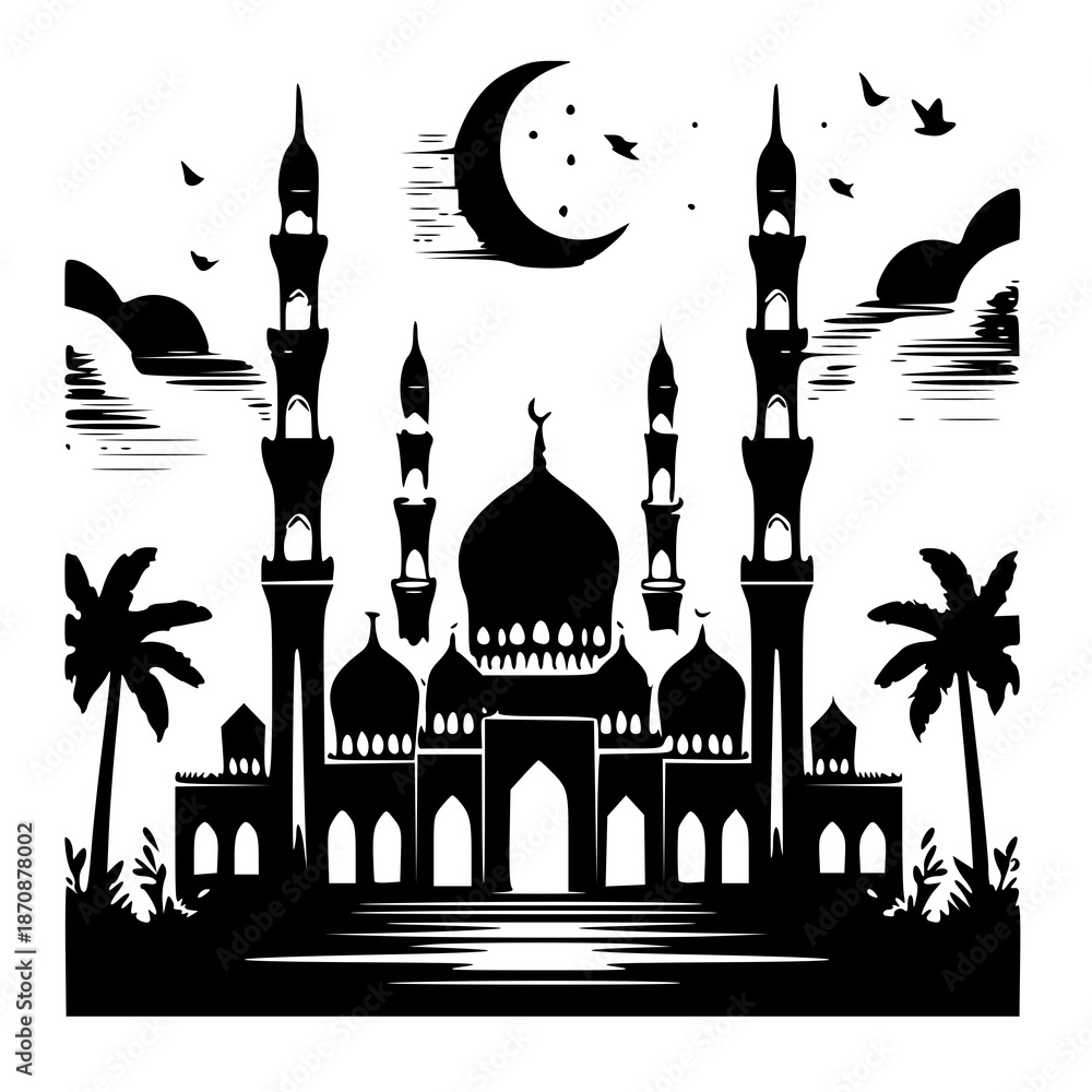 Fototapeta premium silhouette of mosque in istanbul , vector illustration of a taj mahal , silhouette of a taj mahal