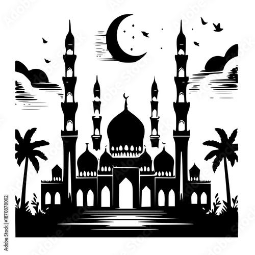 silhouette of mosque in istanbul , vector illustration of a taj mahal , silhouette of a taj mahal