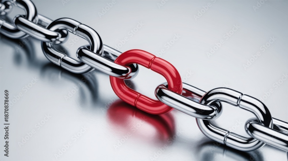 Fototapeta premium A unique red link stands out in a chain