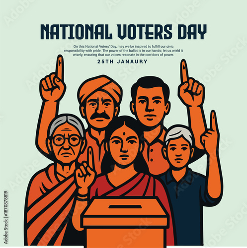 National Voters Day Social Media Post Design – Diverse Indian Youth Voting Awareness Vector