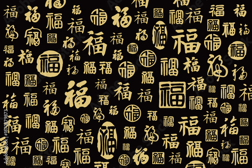 A collection of handwritten Chinese blessing characters with the character "福" (fu) on a background.