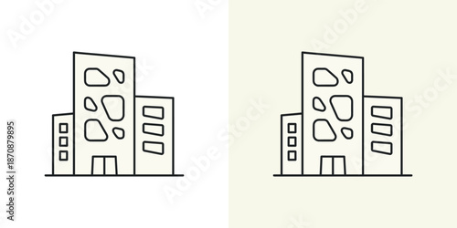 Simple line illustrations of modern buildings on a clean background from a straightforward viewpoint