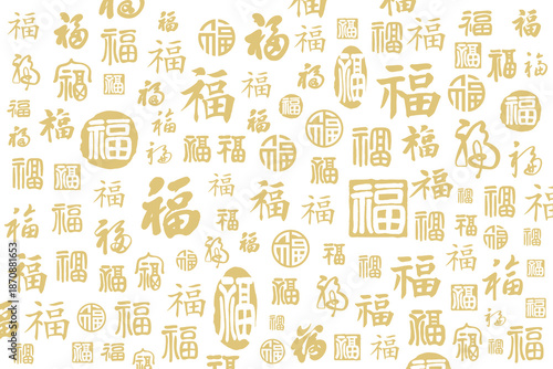 A collection of handwritten Chinese blessing characters with the character "福" (fu) on a background.