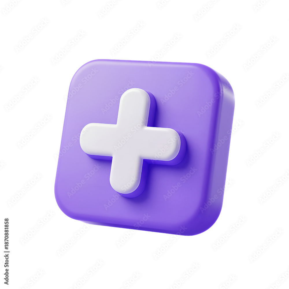 Fototapeta premium Glossy Purple Button With White Plus Symbol