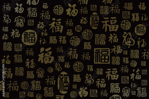 A collection of handwritten Chinese blessing characters with the character "福" (fu) on a background.