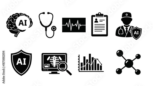 Artificial Intelligence in Medical Technology and Data Analysis Icons