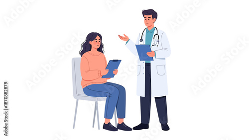 Doctor explaining diagnosis to patient in a clinical setting