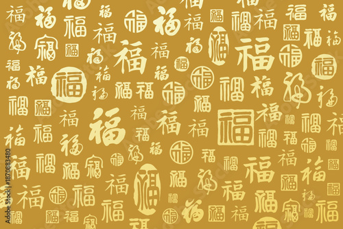 A collection of handwritten Chinese blessing characters with the character "福" (fu) on a background.