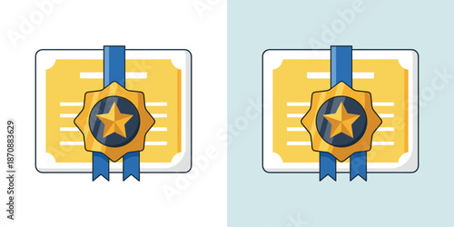 Awards and Certificates with Gold Seals and Stars on White and Blue Backgrounds