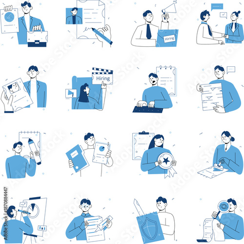 Set of Working Hand Drawn Style Illustrations 