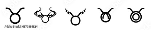 Line Art Various Taurus Symbol Silhouette Icon Set Astrological Zodiac Sign