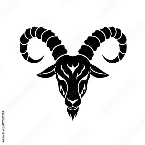 Detailed Silhouette Goat Head Animal Horn Mythology Symbol Illustration