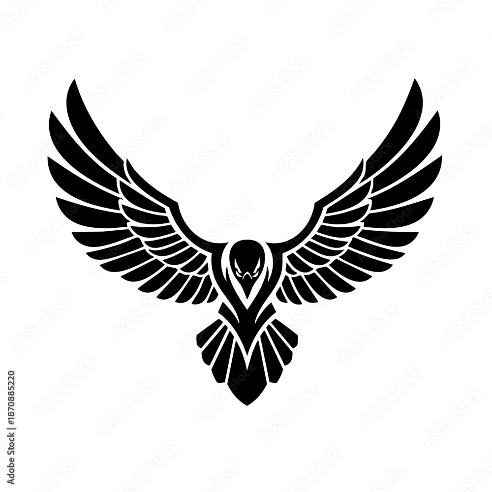 Fototapeta premium Detailed Monochromatic Eagle Emblem Silhouette with Open Wings Illustration
