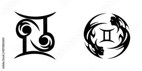 Black and White Tribal Gemini Zodiac Sign Icon Astrology Symbol