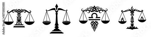 Decorative Handcrafted Balance Scale Silhouette Illustration for Justice and Law Symbol