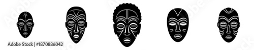 Minimalist Silhouette Tribal African Ethnic Decorative Mask Style Graphic Element