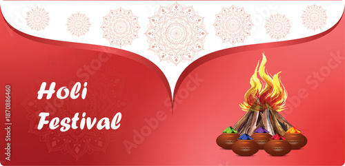 Holi Festival Greeting Backgrounds with Gulal, Bonfire, Lord Krishna, and Happy Characters, Holi Celebration Vector Art Collection