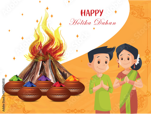 Holi Festival Greeting Backgrounds with Gulal, Bonfire, Lord Krishna, and Happy Characters, Holi Celebration Vector Art Collection