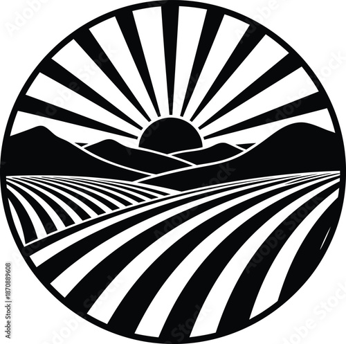 Agricultural Field Sunrise Rural Landscape Vector