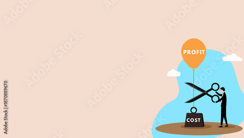 Vector illustration of businessmen reducing costs to increase profits, symbolizing efficiency, financial strategy, savings, and smart business decisions. Suitable for finance, management, and corporat