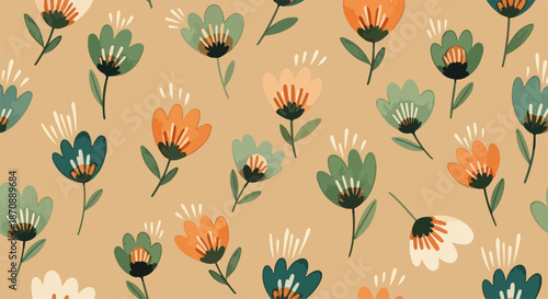 Spring Blossom Flowers Background - Seamless Floral Shabby Chic Pattern - in vector