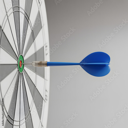 Blue dart hitting bullseye target symbol of achievement
