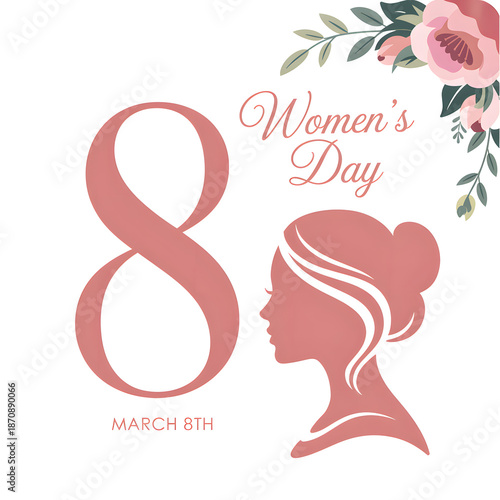 International womens day illustration with female silhouette and flowers
