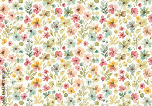 Vector seamless pattern with blue pansy and forget-me-not flowers