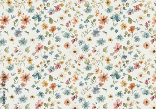Vector seamless pattern with blue pansy and forget-me-not flowers