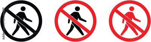 No walking prohibition icon set in flat design style