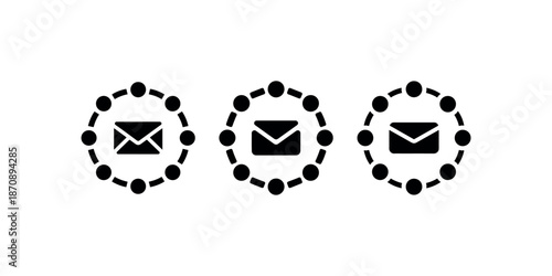 Email envelope icons surrounded by dots for communication and network connections
