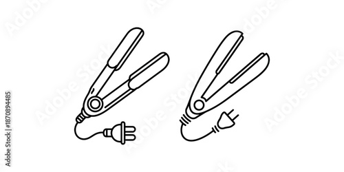 Hair straightener iron vector illustrations with power plug and cord in different designs