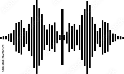 Audio sound wave equalizer silhouette vector illustration, digital music waveform visualization concept, abstract voice signal graphic, black and white minimal design