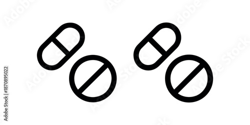 Set of simple outline medical tablet pill vector line icon black on white background