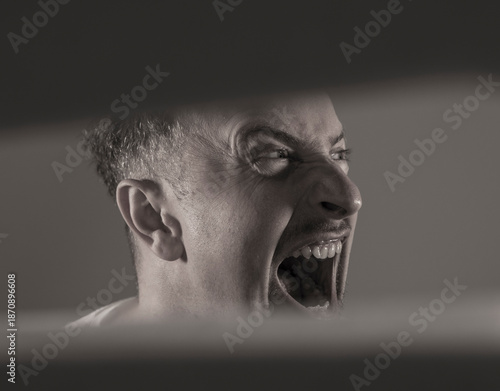 Shocked and disappoint face. Emotion man face. Emotional. Photo. People. Shadow. 