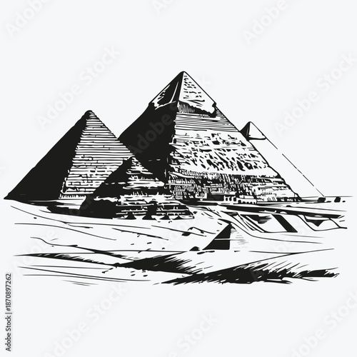 Giza pyramids view sketch illustration vector