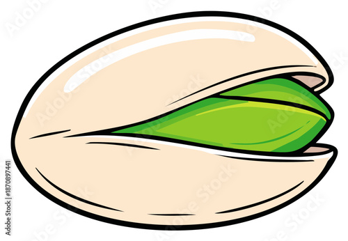 Vibrant green pistachio nut in an open shell ready for a healthy snack illustration