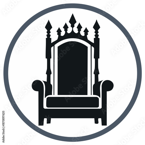 Royal throne silhouette icon emblem representing monarch authority or ceremonial seat in elegant vector design