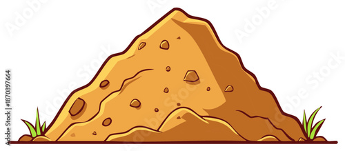 Cartoon Style Soil Mound Illustration with Grass Tufts for Educational Material