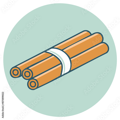 Cinnamon sticks bundle tied illustration, spice for recipes, flavor ingredient on mint blue background