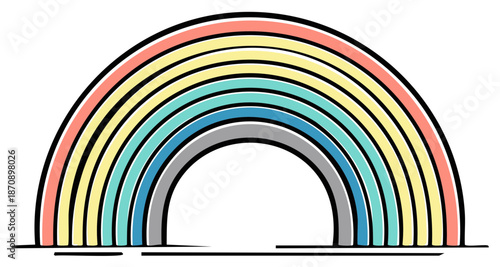 Vibrant Rainbow with Playful Outline for Bright Colorful Graphic Elements